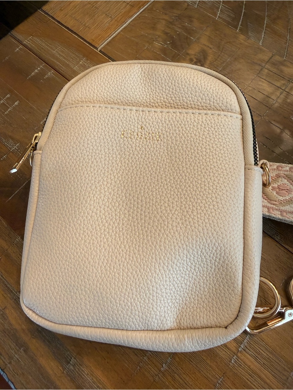 Cream Pebbled Crossbody with Gold Hardware